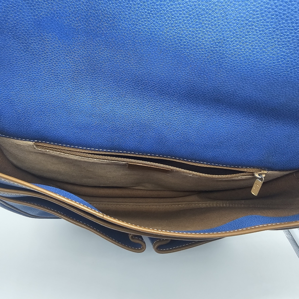 LANCEL Vintage Blue Coated Textured Leather Tan Cartable Messenger Crossbody Bag - Picture 15 of 17